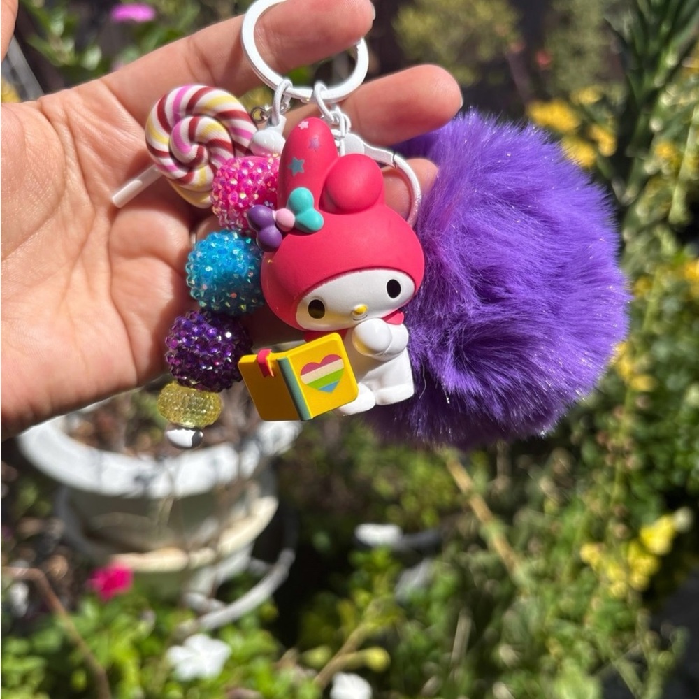 Purple My Melody Keychain with Pom Pom